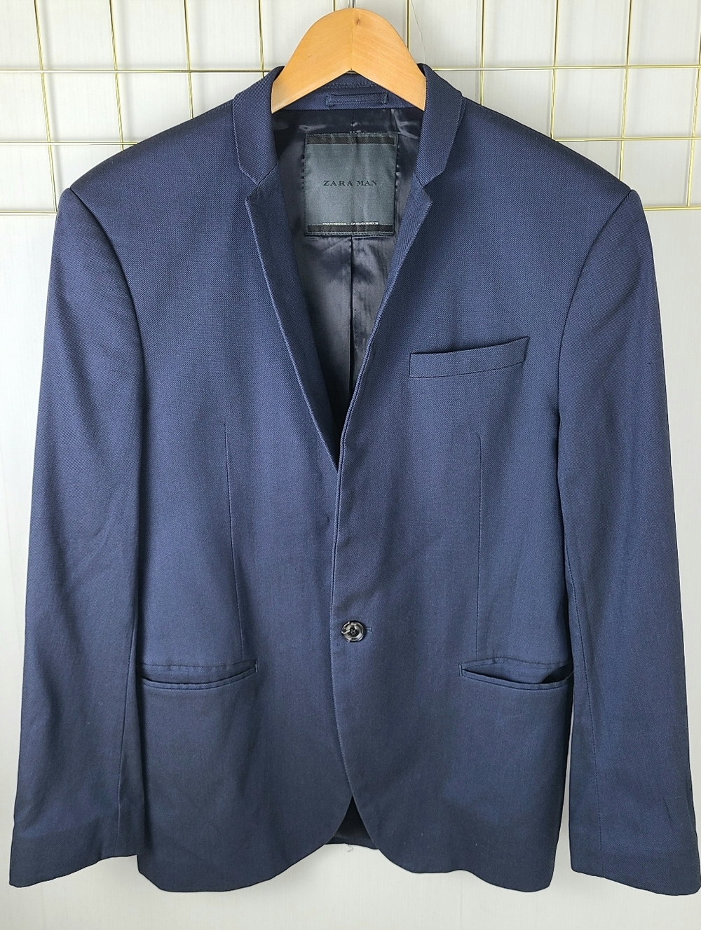 Zara Man Blue Cotton Blend Slim Fit Blazer Sport Coat